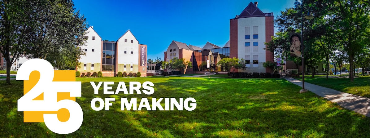 25 years of making logo on image of pratt munson campus