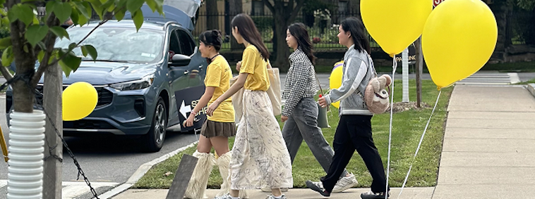students walking on campus